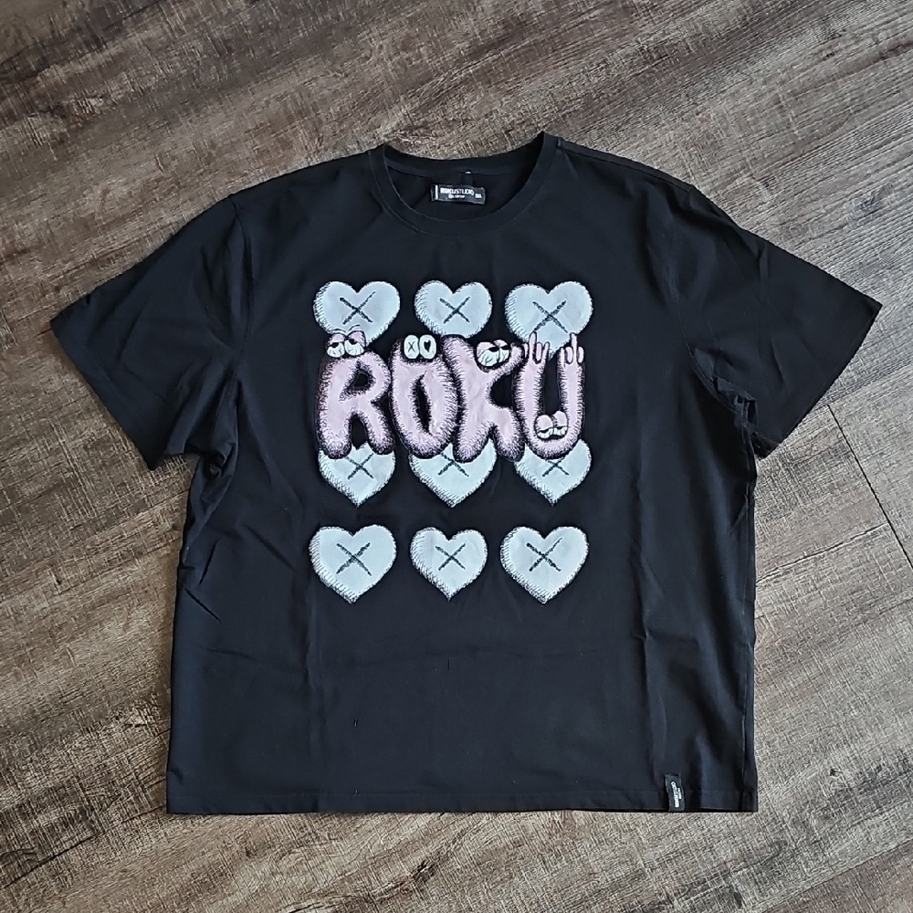 Roku Studio Black Tee with Heart and Logo Design